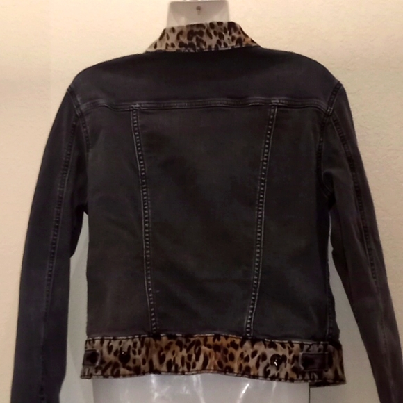 LulaRoe Black Denim Jacket with Animal Print Trim - Picture 8 of 13